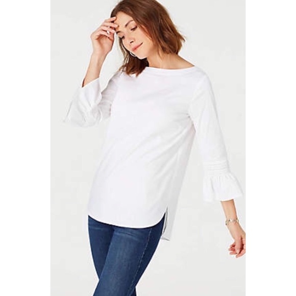 J. Jill Tops - J.Jill Ivory 3/4 Cinched Ruffle Bell Sleeve Top